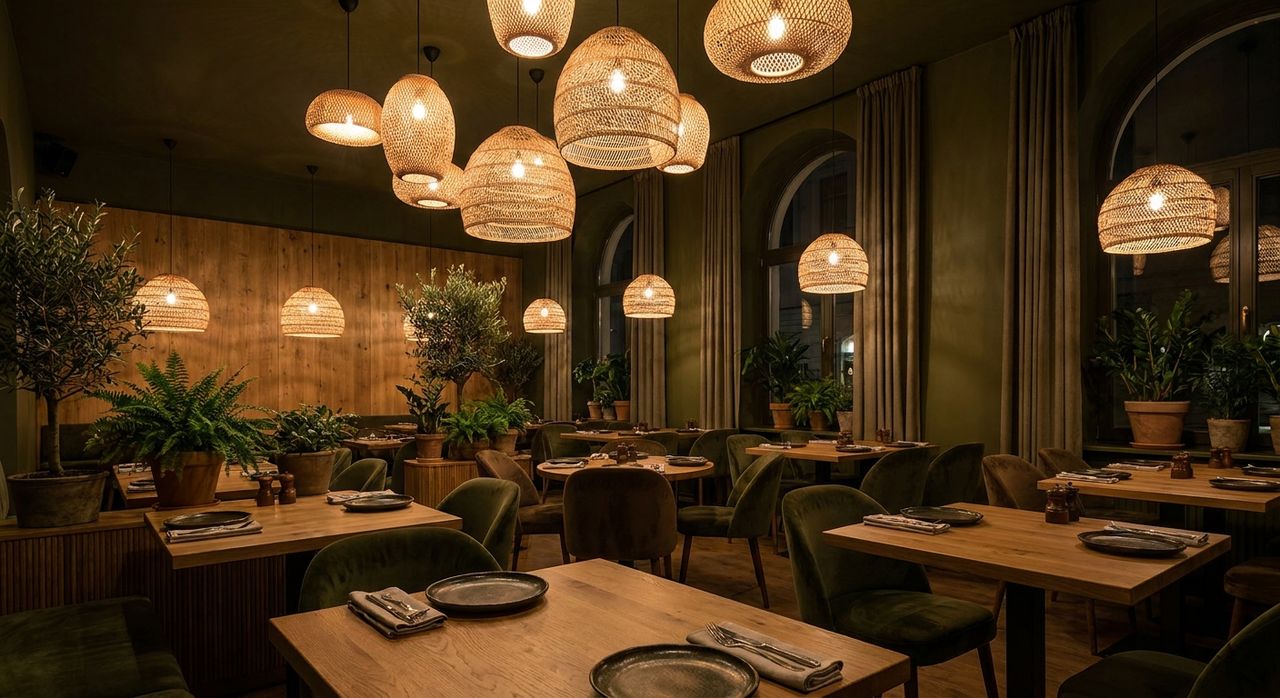 Warmer Speiseraum von JURY in olivgrünem Licht